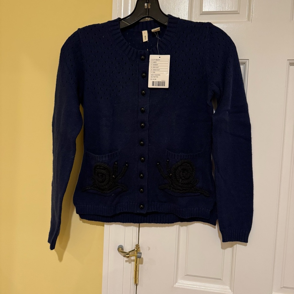 NWT Navy Blue Button-Up Anthro Sweater